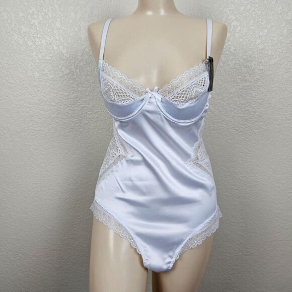 Frederick's of Hollywood Other - Frederick's Of Hollywood Cameron White Satin Lace Push Up Teddy NWT Sz M Bridal